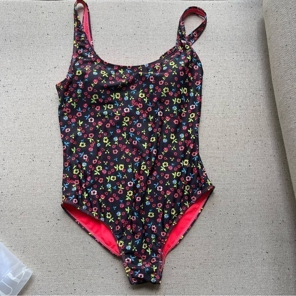 Kensie Black One Piece Floral Bathing Suit - Picture 1 of 4